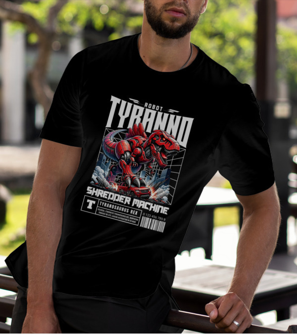 Robot Tyranno Shredder Machine Colossal Cybernetic Tyrannosaurus Rex Rampaging Through The City T-Shirt