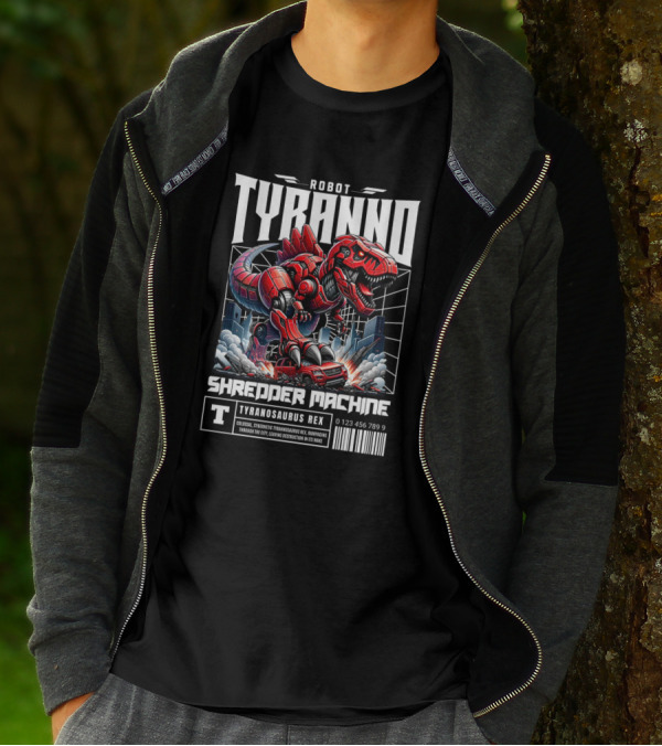 Robot Tyranno Shredder Machine Colossal Cybernetic Tyrannosaurus Rex Rampaging Through The City T-Shirt
