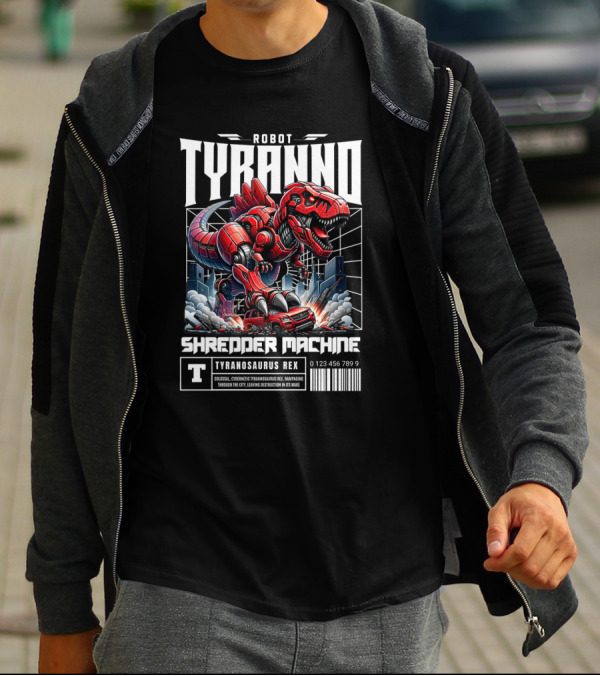 Robot Tyranno Shredder Machine Colossal Cybernetic Tyrannosaurus Rex Rampaging Through The City T-Shirt