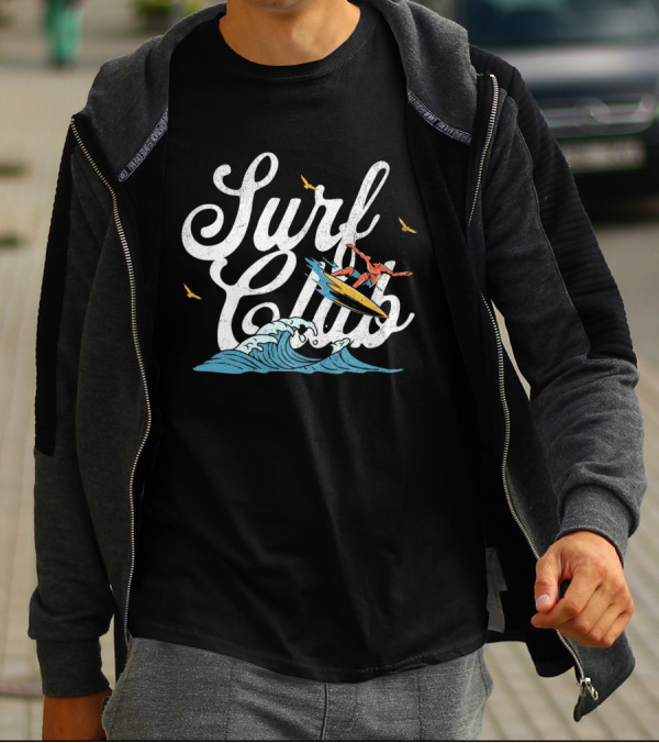 Surf Club Vintage Surfing Wave With Seagulls And Surfer T-Shirt