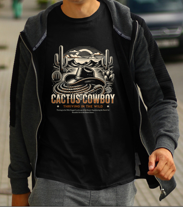 Cactus Cowboy Thriving In The Wild Desert Landscape With Hat And Cacti T-Shirt