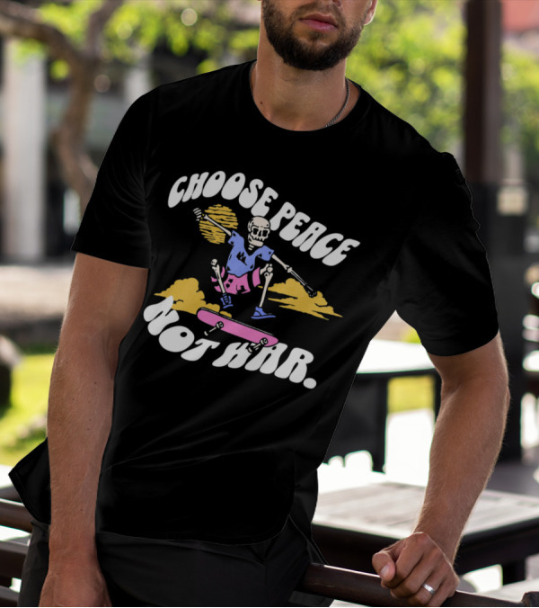 Choose Peace Not War Skeleton Skateboarding Sunset Cloud T-Shirt