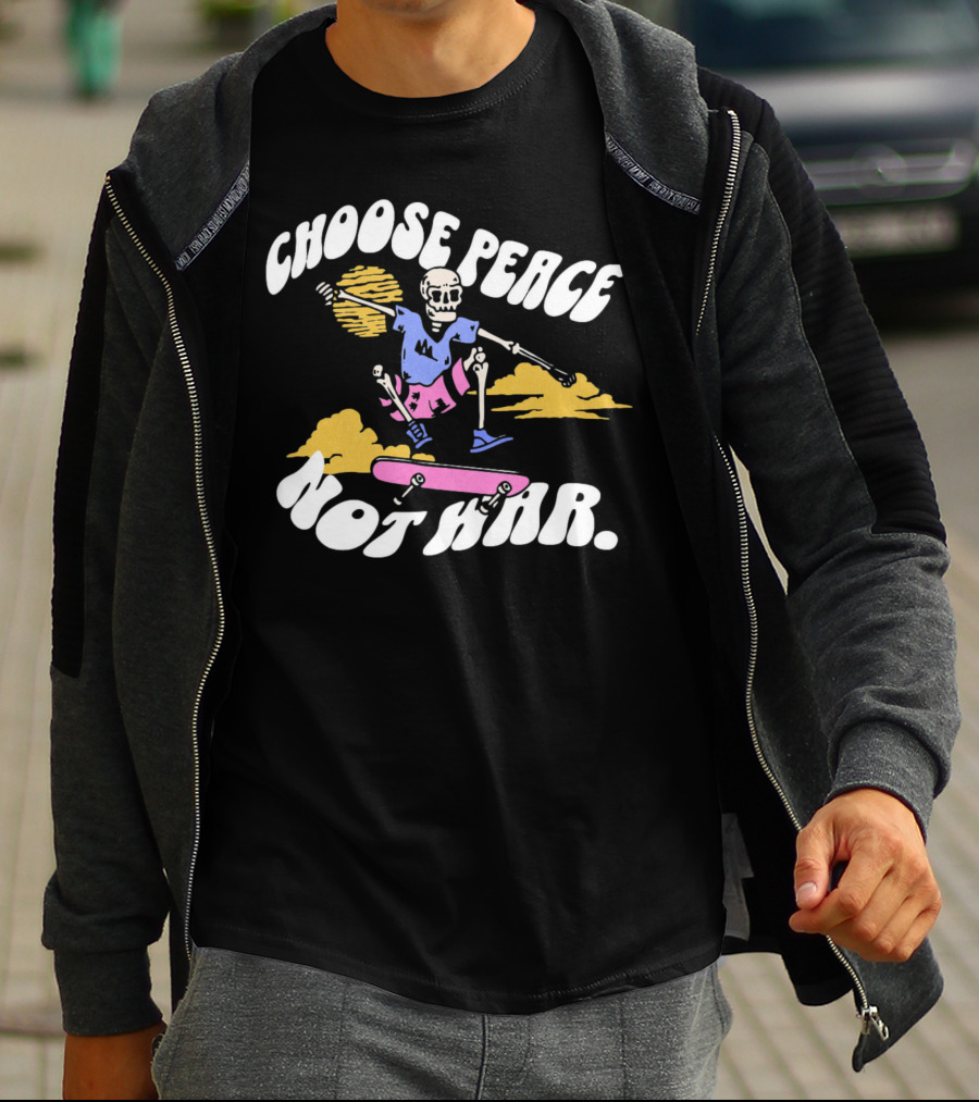Choose Peace Not War Skeleton Skateboarding Sunset Cloud T-Shirt