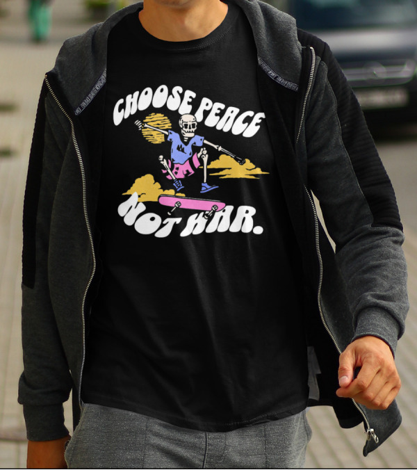 Choose Peace Not War Skeleton Skateboarding Sunset Cloud T-Shirt