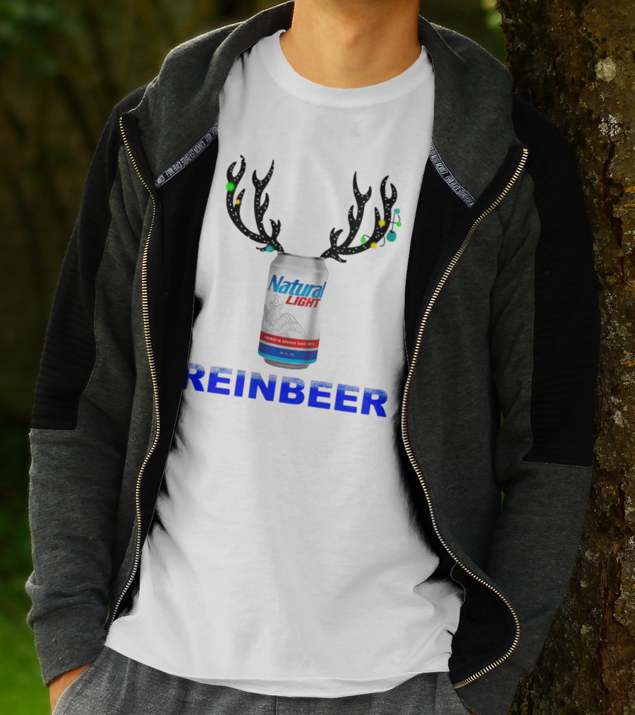Natural Light Holiday Reinbeer Can Antlers Christmas T-Shirt