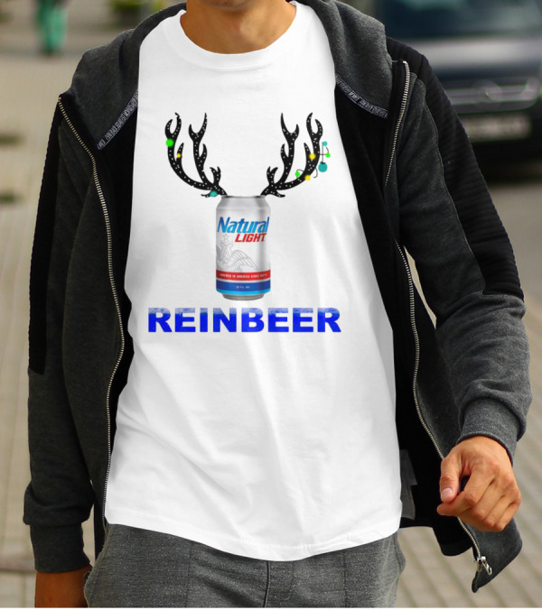 Natural Light Holiday Reinbeer Can Antlers Christmas T-Shirt