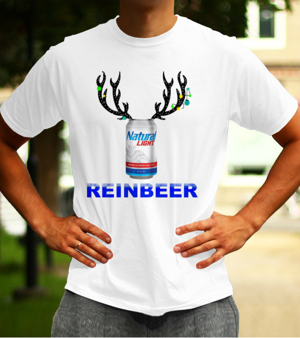 Natural Light Holiday Reinbeer Can Antlers Christmas T-Shirt