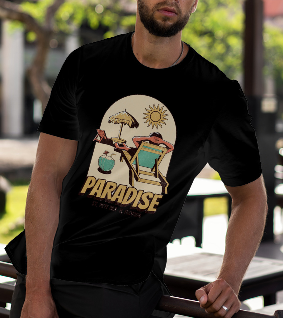 Paradise St. Pete Beach Florida Retro Sun Lounger And Cocktail Scene T-Shirt