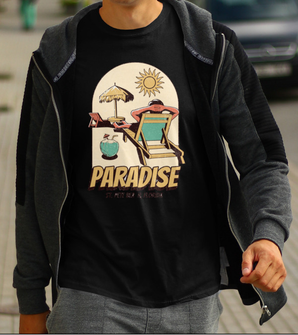 Paradise St. Pete Beach Florida Retro Sun Lounger And Cocktail Scene T-Shirt