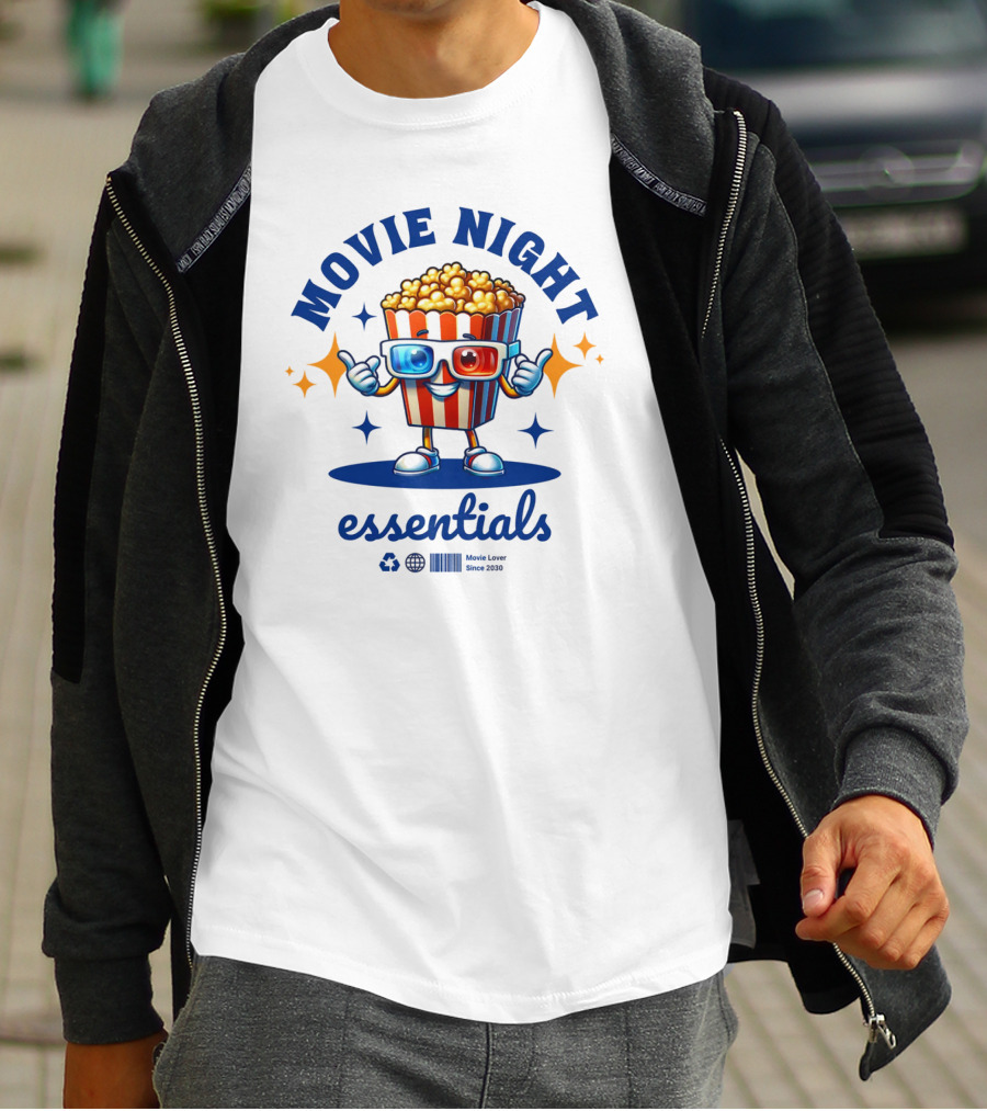 Movie Night Essentials Popcorn Movie Lover Cute Cinema T-Shirt