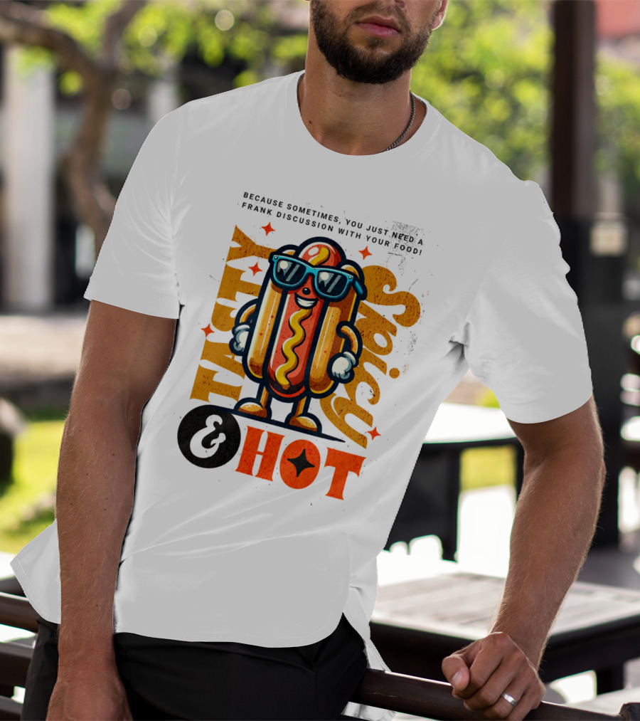 Highly Spicy And Hot Retro Funny Hot Dog Fast Food Mascot Character T-Shirt