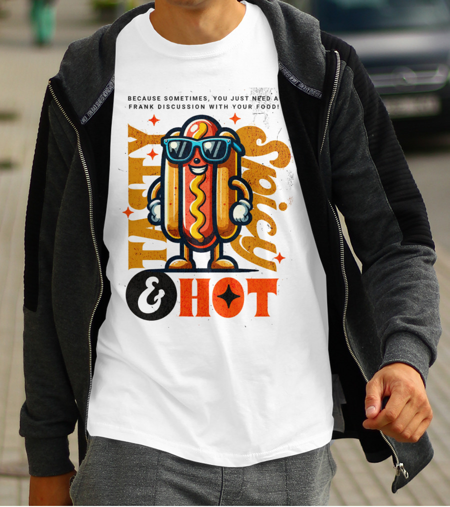 Highly Spicy And Hot Retro Funny Hot Dog Fast Food Mascot Character T-Shirt