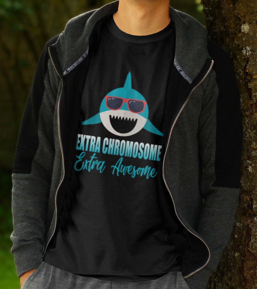 Extra Chromosome Extra Awesome Shark Sunglasses T-Shirt