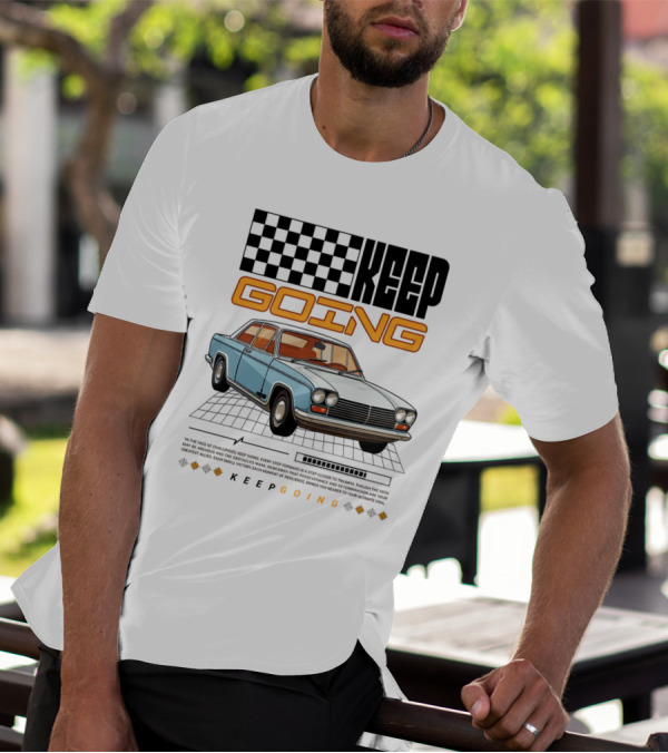 KEEP GOING Retro Car Classic Style Checkerboard Racing Elements T-Shirt