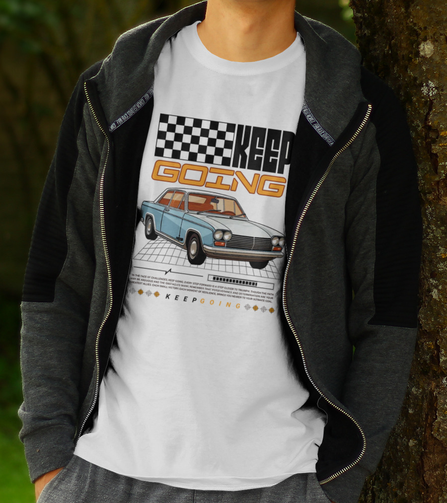 KEEP GOING Retro Car Classic Style Checkerboard Racing Elements T-Shirt