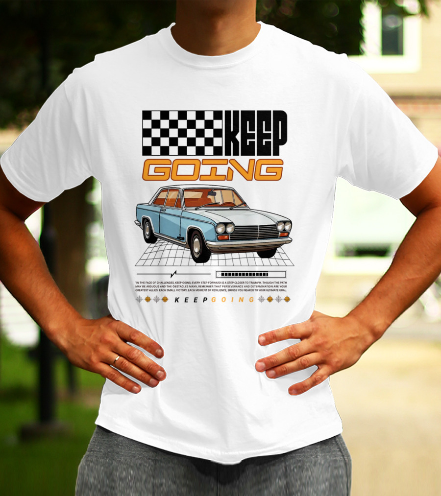 KEEP GOING Retro Car Classic Style Checkerboard Racing Elements T-Shirt