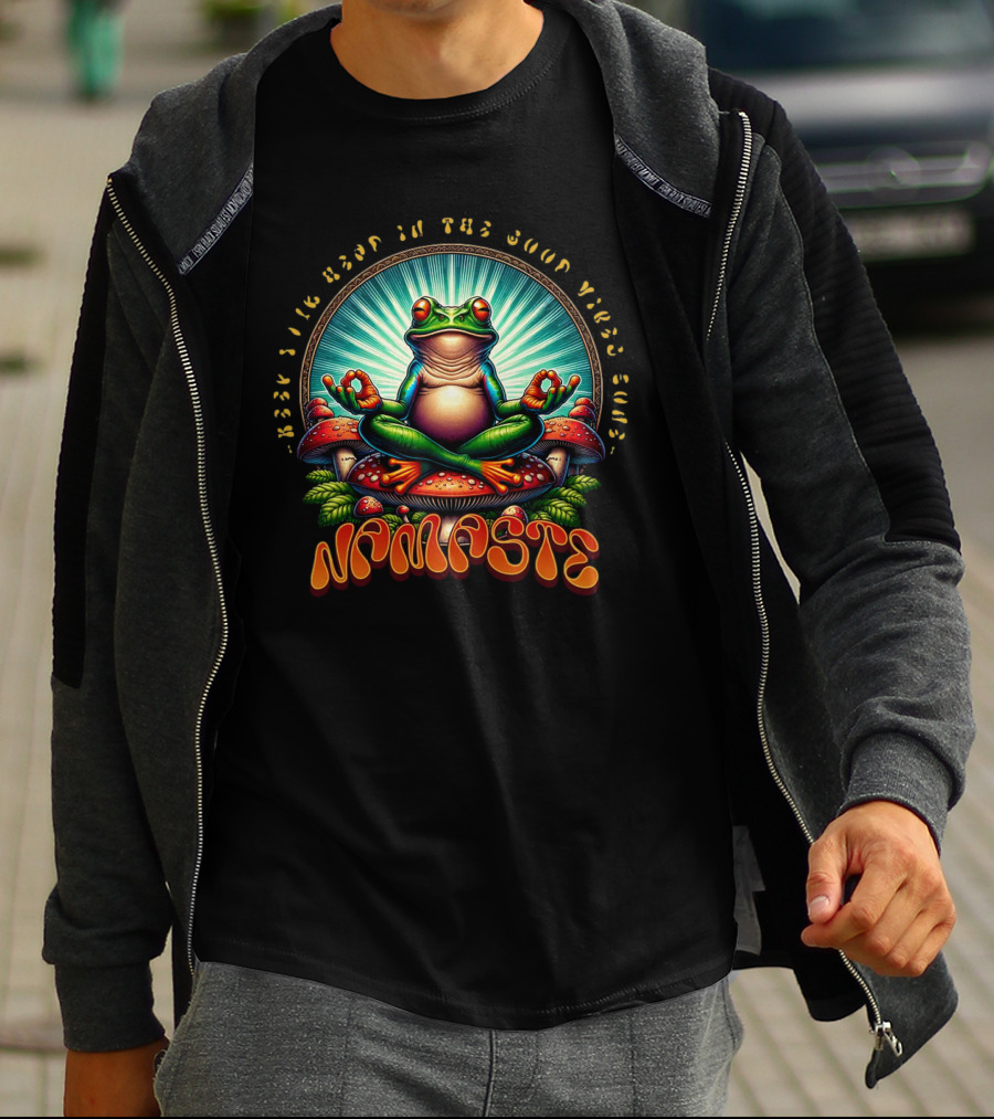 Namaste Frog Meditating On Mushrooms With Psychedelic Vibes T-Shirt