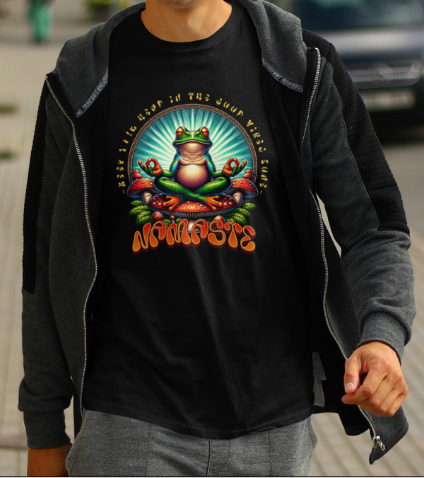 Namaste Frog Meditating On Mushrooms With Psychedelic Vibes T-Shirt