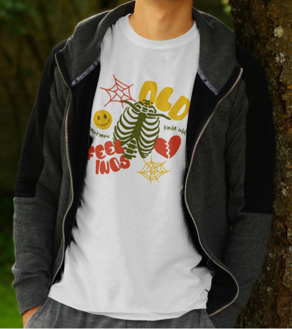 Old Feelings Sometimes Kinda Odd Broken Heart And Smiley Skeleton With Webs T-Shirt