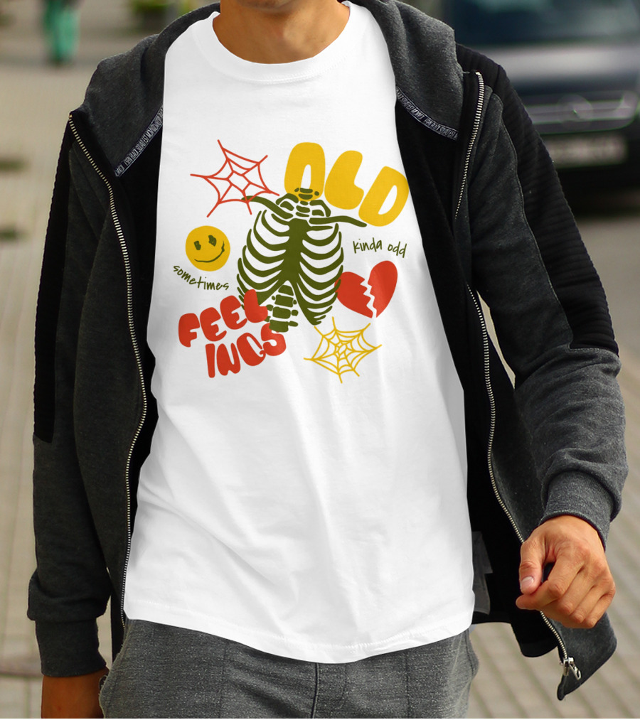 Old Feelings Sometimes Kinda Odd Broken Heart And Smiley Skeleton With Webs T-Shirt
