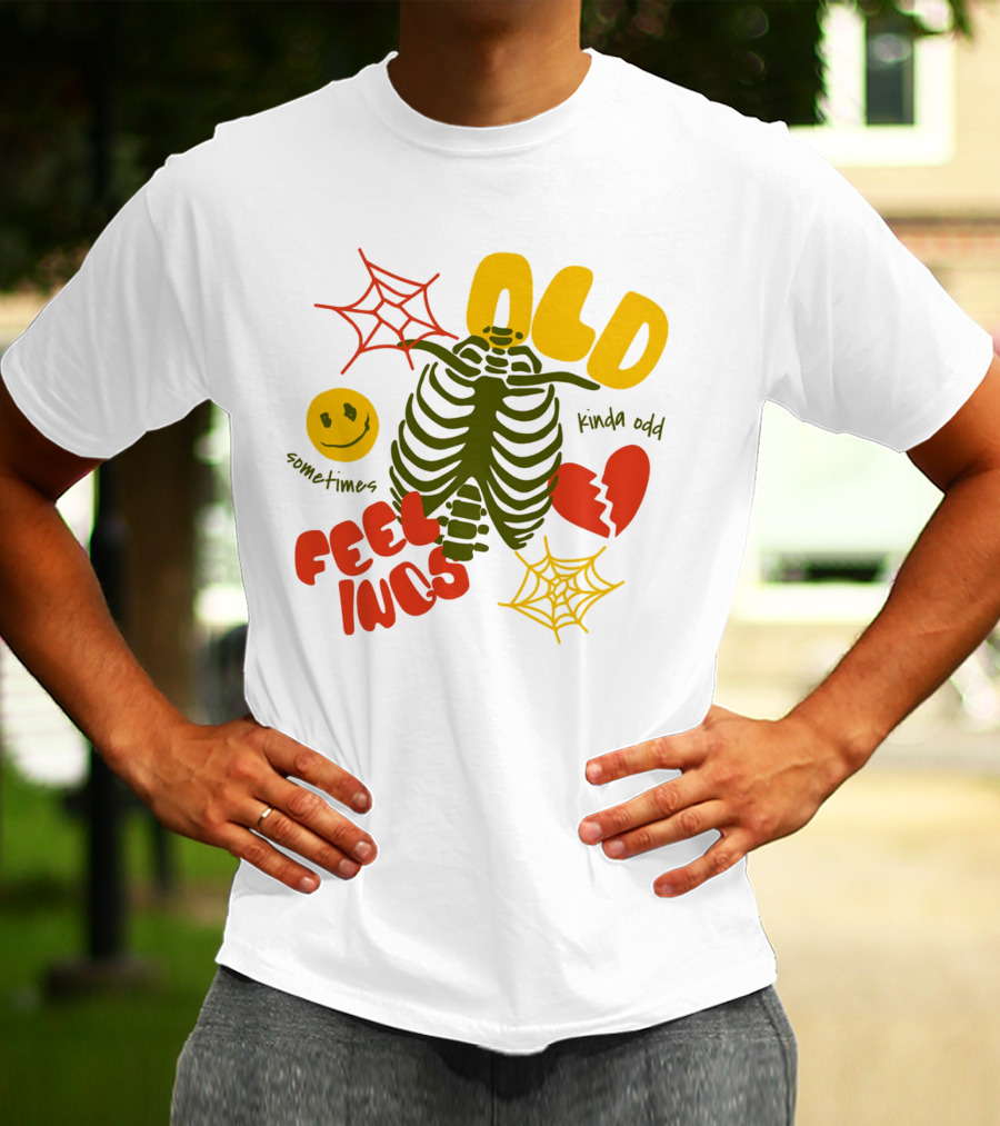 Old Feelings Sometimes Kinda Odd Broken Heart And Smiley Skeleton With Webs T-Shirt