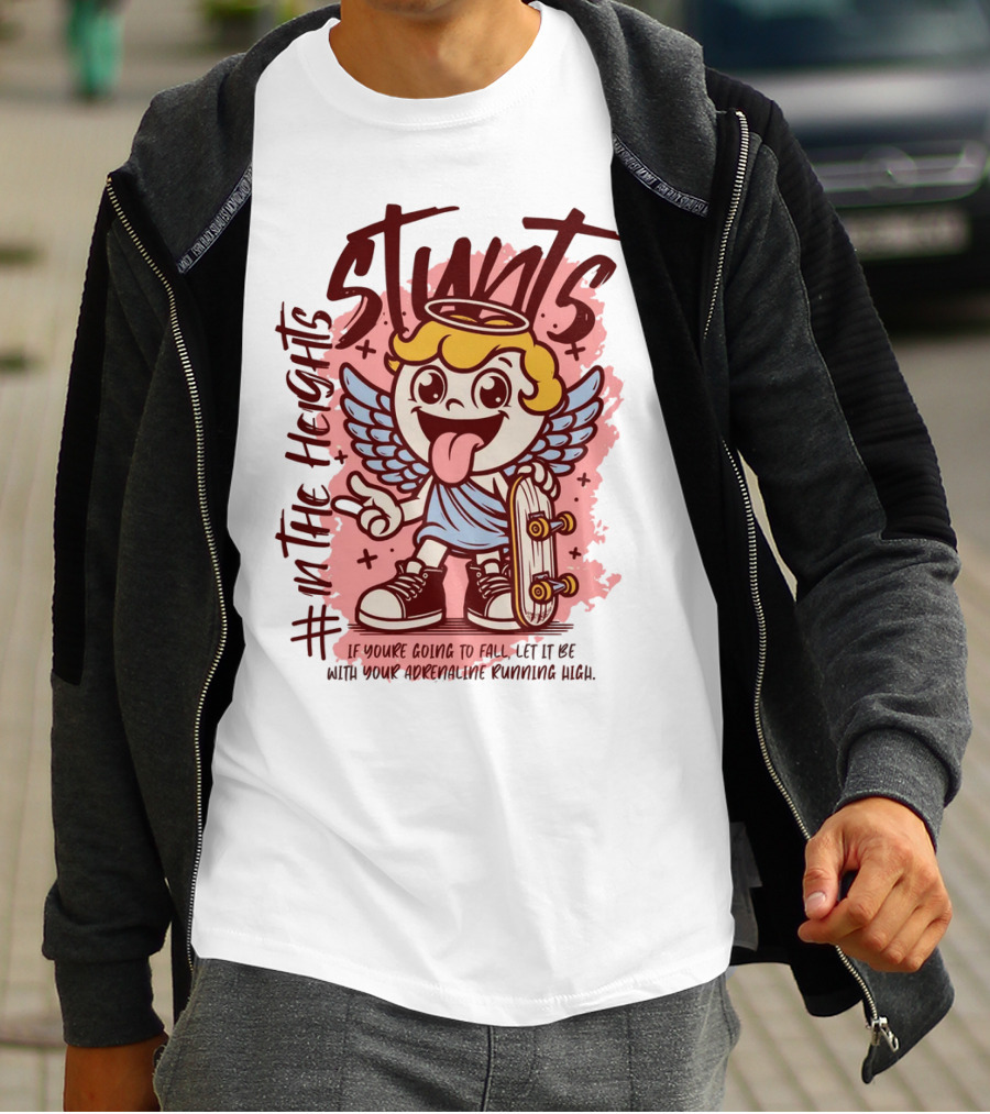 Stunts In The Heights Angel Skateboarder Adrenaline Rushing T-Shirt