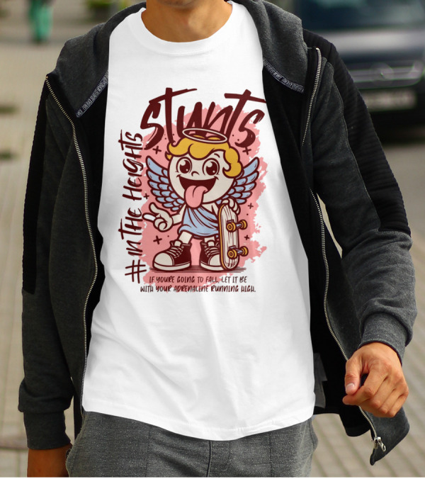 Stunts In The Heights Angel Skateboarder Adrenaline Rushing T-Shirt