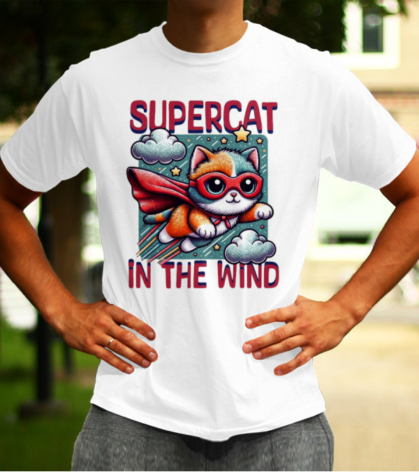 SUPER CAT IN THE WIND STAR ADVENTURE WITH CLOUDS AND CAPE T-Shirt