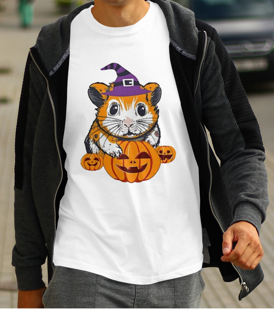 Halloween Guinea Pig With Witch Hat And Pumpkins T-Shirt