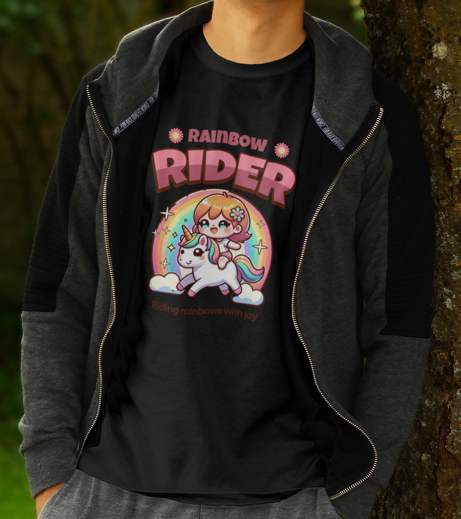 Rainbow Rider Riding Rainbows With Joy T-Shirt