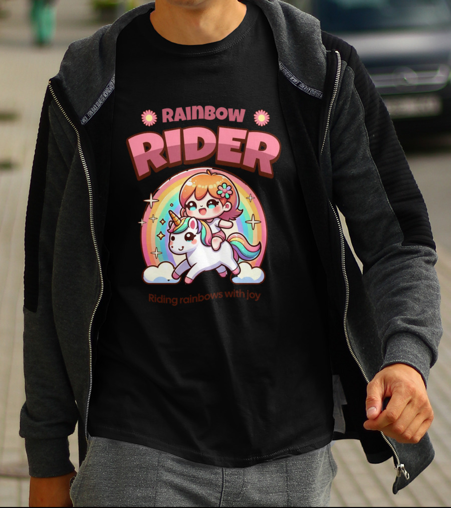 Rainbow Rider Riding Rainbows With Joy T-Shirt