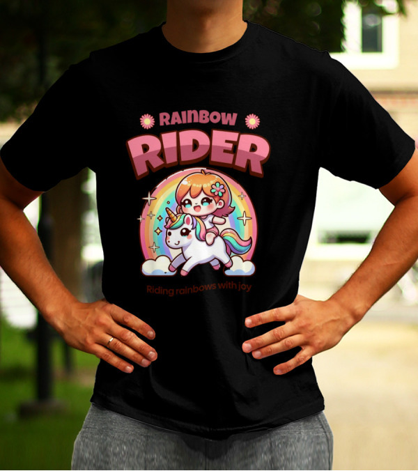 Rainbow Rider Riding Rainbows With Joy T-Shirt