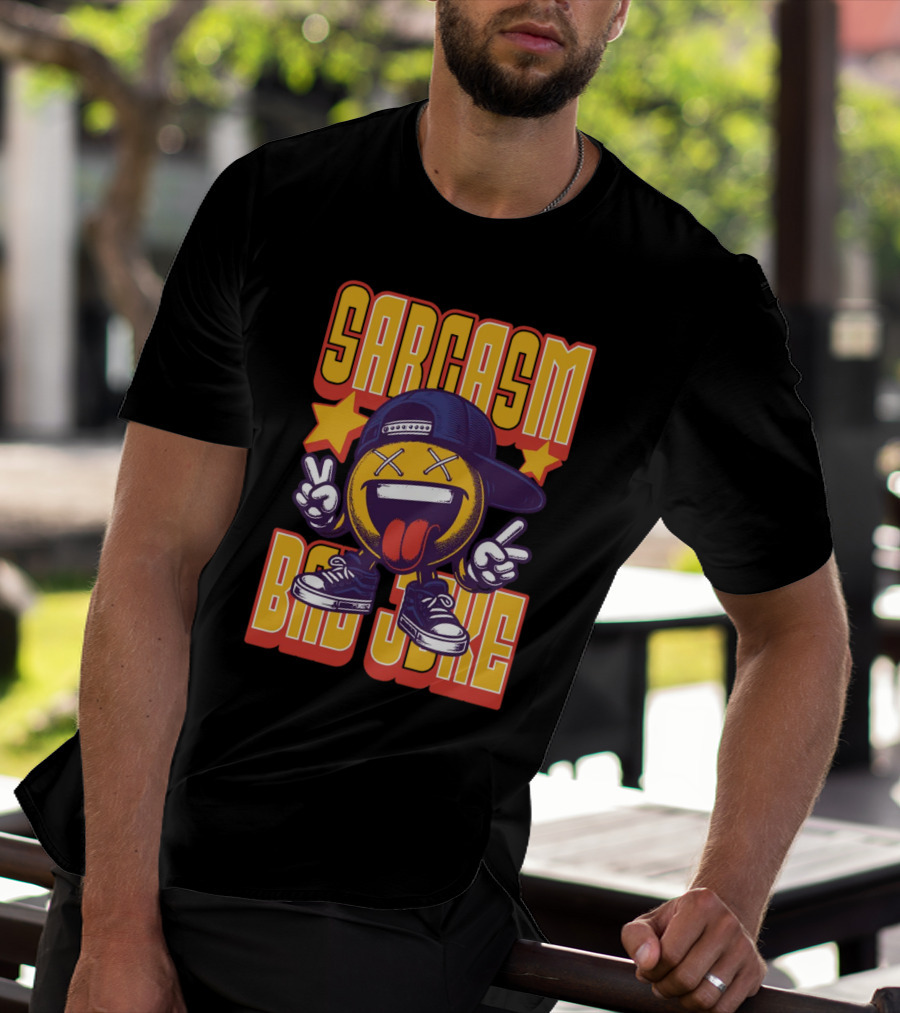 SARCASM BAD JOKE Emoji Character Laugh Peace Sign Cap Sneakers T-Shirt