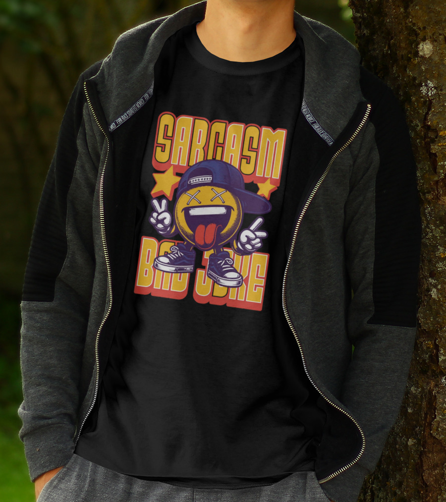 SARCASM BAD JOKE Emoji Character Laugh Peace Sign Cap Sneakers T-Shirt