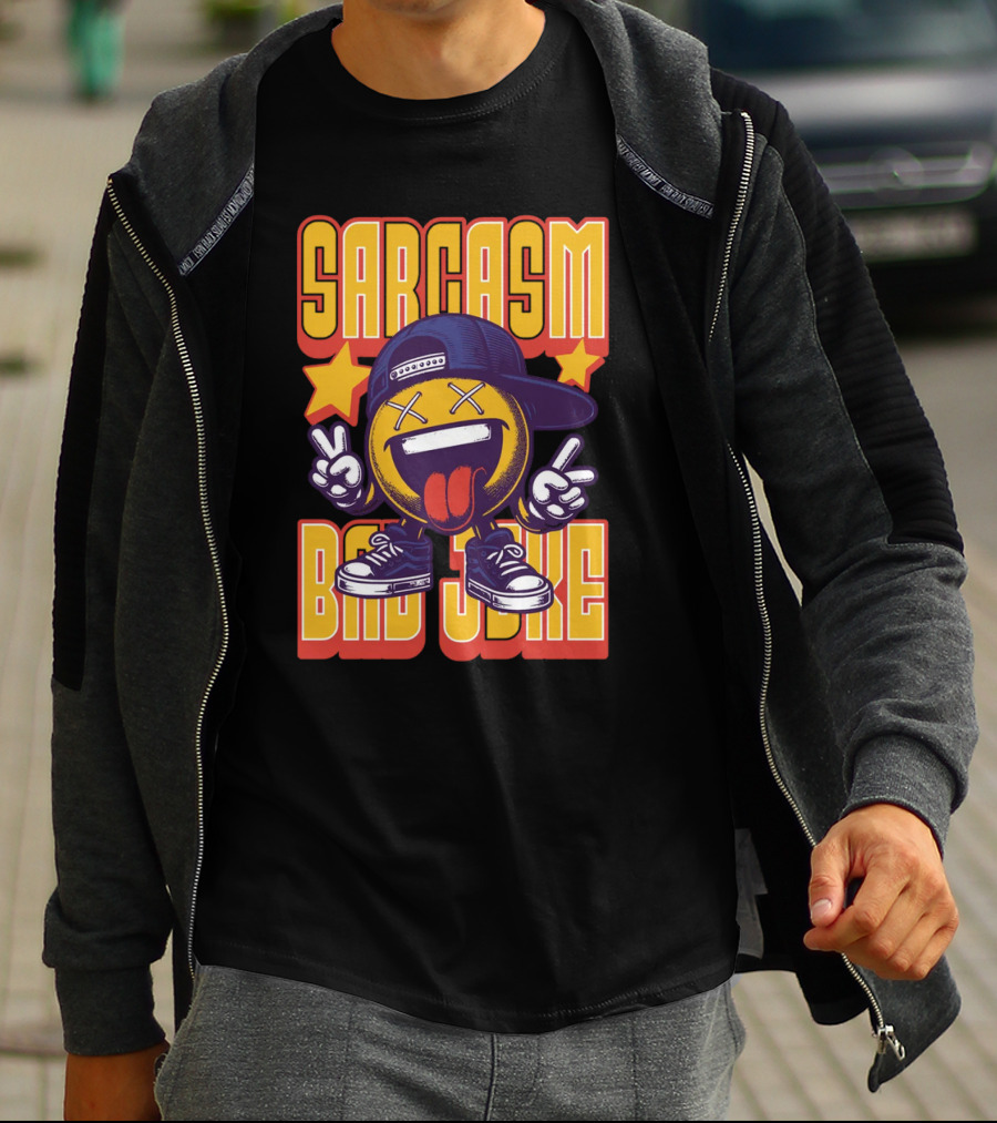 SARCASM BAD JOKE Emoji Character Laugh Peace Sign Cap Sneakers T-Shirt