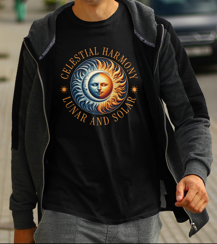 Celestial Harmony Lunar And Solar Duality Moon And Sun Symmetry T-Shirt