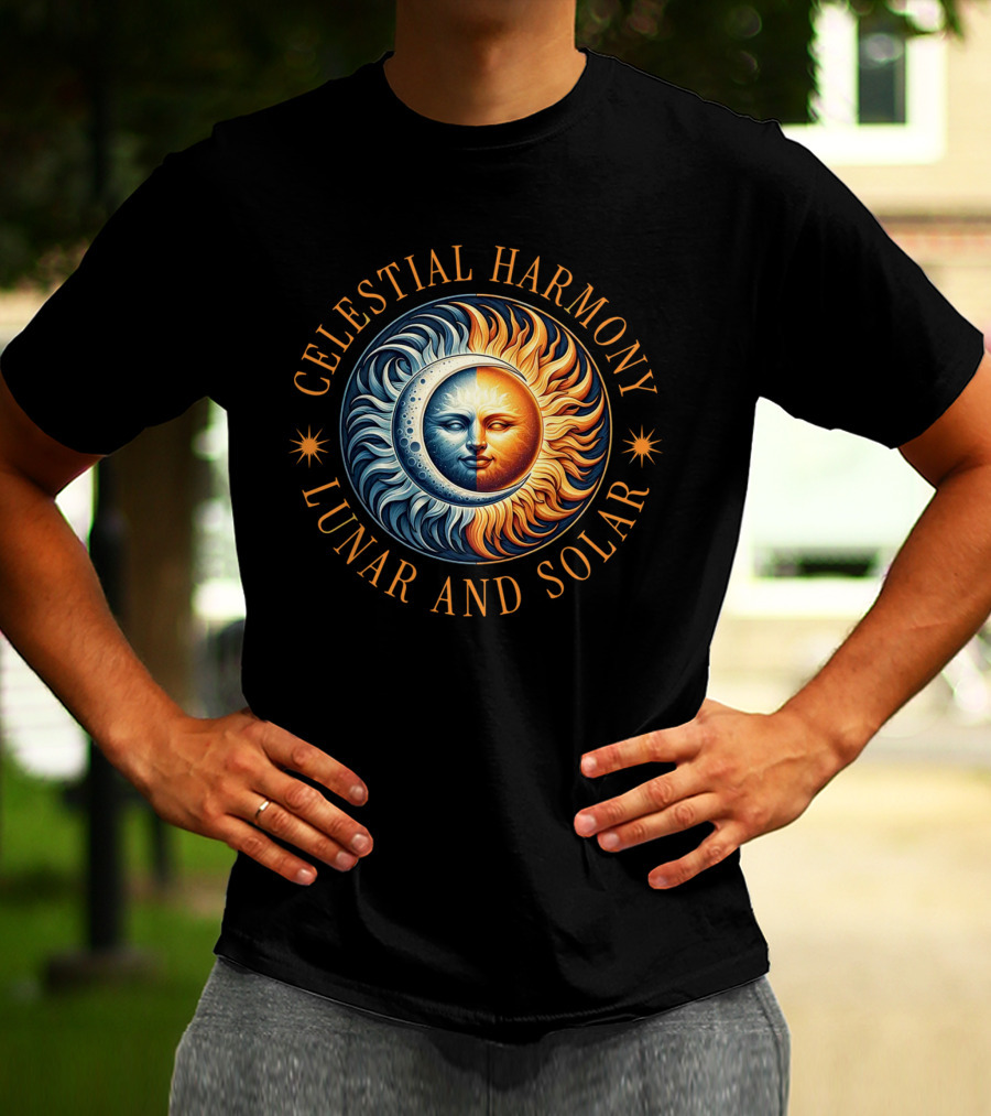 Celestial Harmony Lunar And Solar Duality Moon And Sun Symmetry T-Shirt