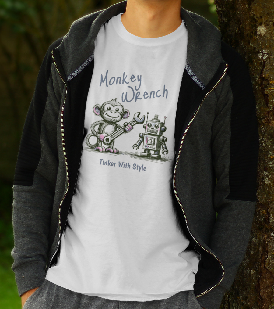Monkey Wrench Tinker With Style Robot And Monkey T-Shirt