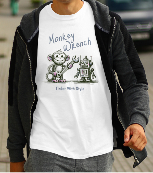 Monkey Wrench Tinker With Style Robot And Monkey T-Shirt