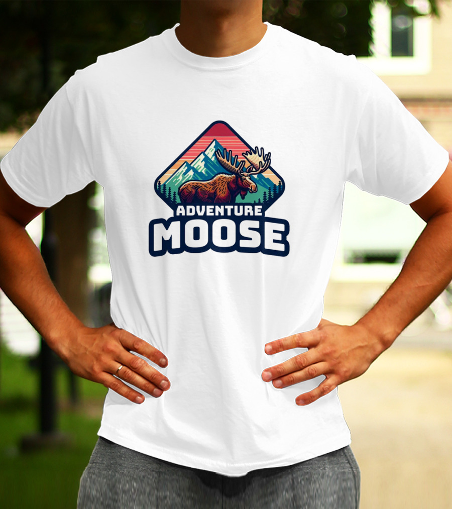 Adventure Moose Mountain Wilderness Retro Trekking T-Shirt