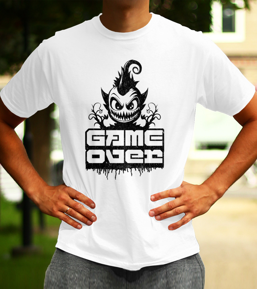 GAME OVER Creepy Monster Icon With Sharp Teeth And Spiky Hair T-Shirt