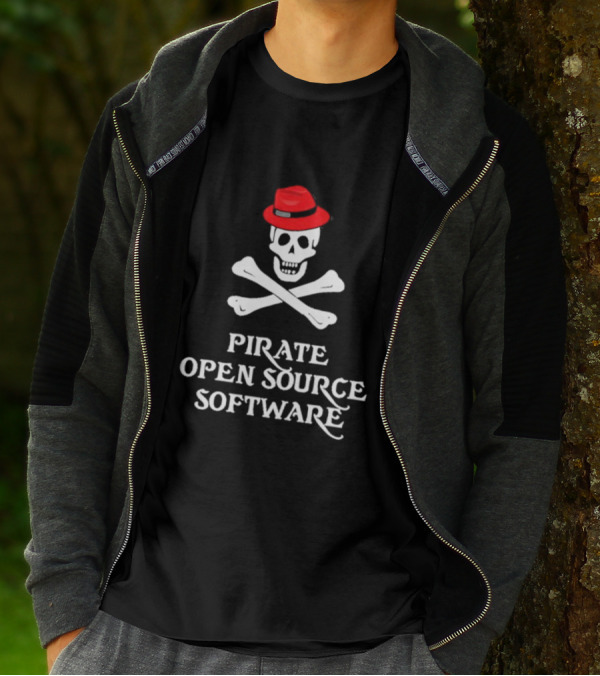 Jeff Geerling Pirate Open Source Software Skull With Red Hat T-Shirt