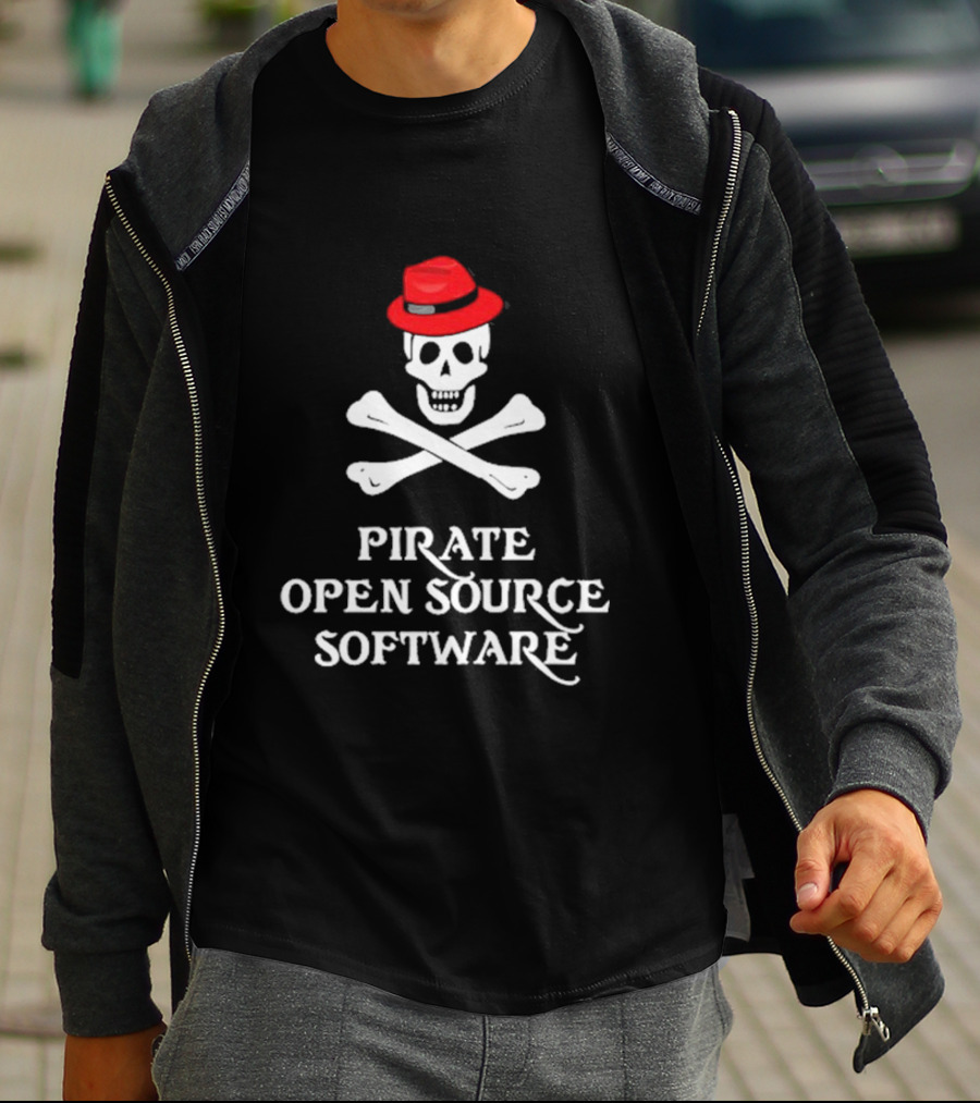 Jeff Geerling Pirate Open Source Software Skull With Red Hat T-Shirt