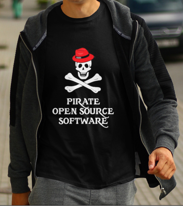 Jeff Geerling Pirate Open Source Software Skull With Red Hat T-Shirt