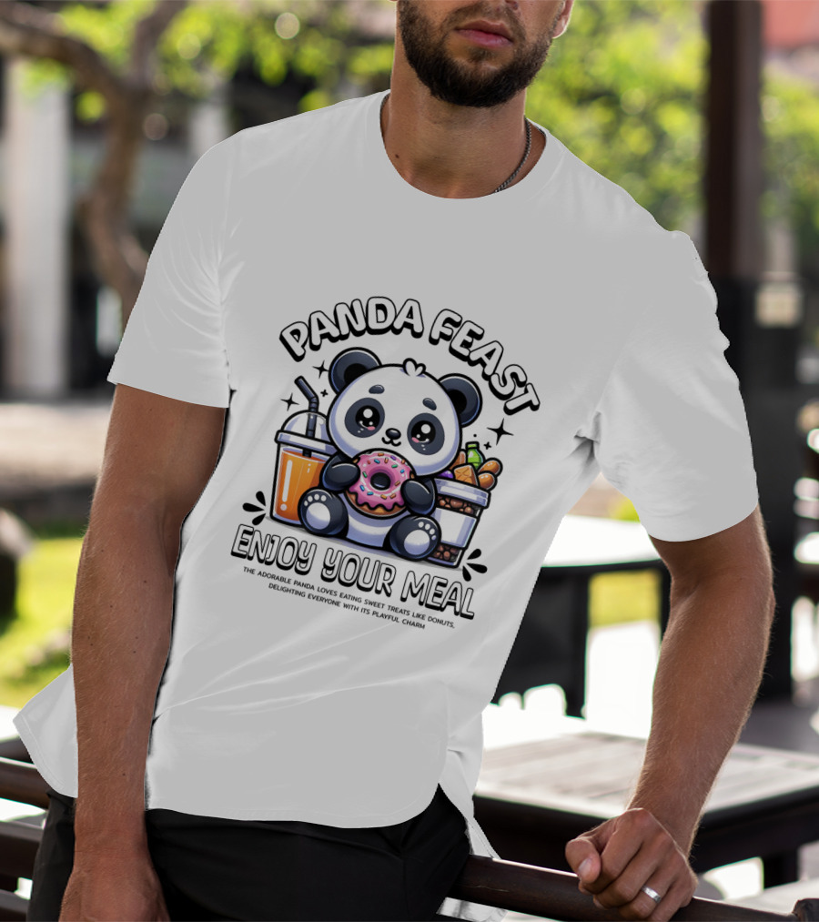 Panda Feast Enjoy Your Meal Cute Donut Drink Food Charm T-Shirt