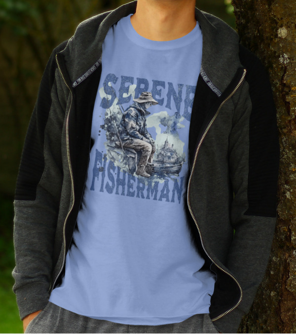 Serene Fisherman In Tranquil Lakeside Town With Boat And Reflection T-Shirt
