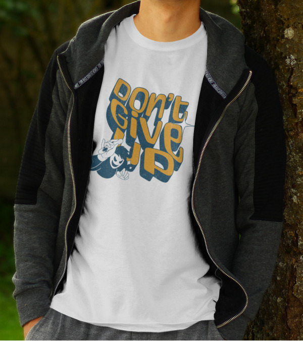 DON'T GIVE UP Retro Cartoon Hand Gesture Text T-Shirt
