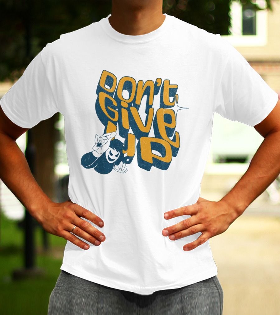 DON'T GIVE UP Retro Cartoon Hand Gesture Text T-Shirt