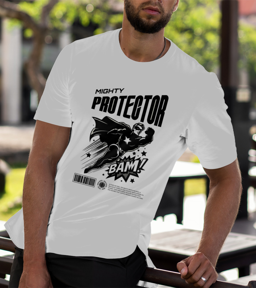 Mighty Protector BAAM Retro Comic Style Superhero T-Shirt