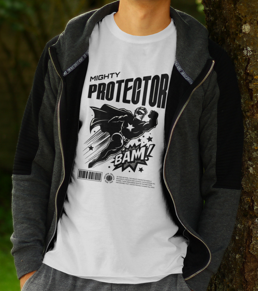 Mighty Protector BAAM Retro Comic Style Superhero T-Shirt